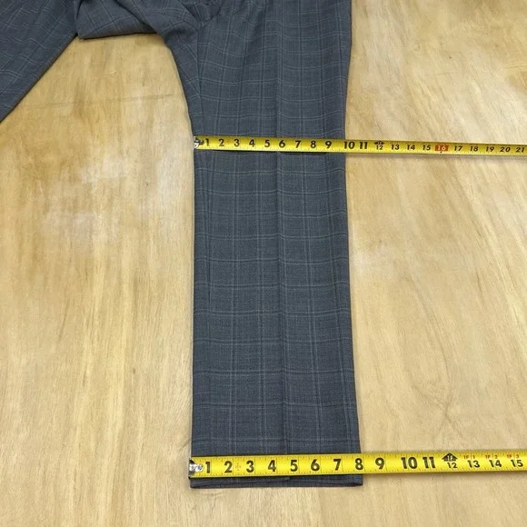 Kenneth Cole Suit Mens 46R Slim Fit Wool Blend Stretch Pants 40x32 Gray Plaid